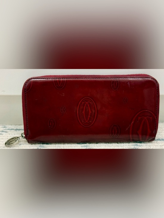 Cartier Handbags - CARTIER Vintage “Happy Birthday” Red Patent Leather Monogram Zippy Long Wallet